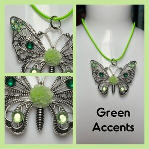 Green Accents Silver Butterfly Necklace